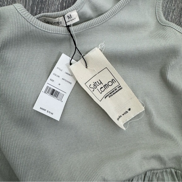 Salty Lemon Sage Green Sleeveless Tiered Midi Dress NWT Size Medium - Picture 4 of 10